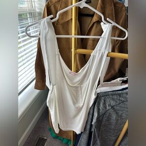 Pink Lily White Tank with ties on shoulders